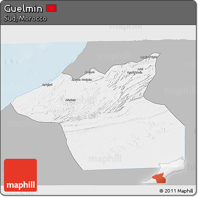 Gray 3D Map of Guelmin, single color outside