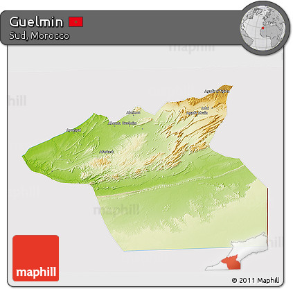Physical 3D Map of Guelmin, cropped outside