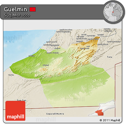 Physical 3D Map of Guelmin, shaded relief outside