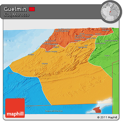Political 3D Map of Guelmin