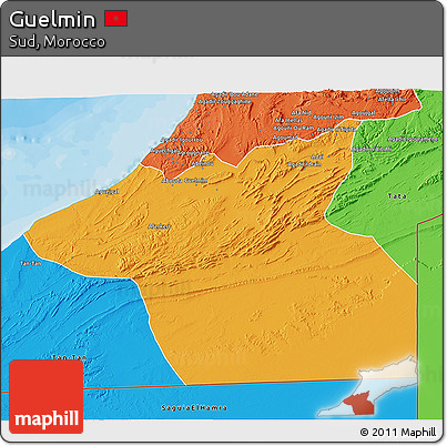 Political 3D Map of Guelmin