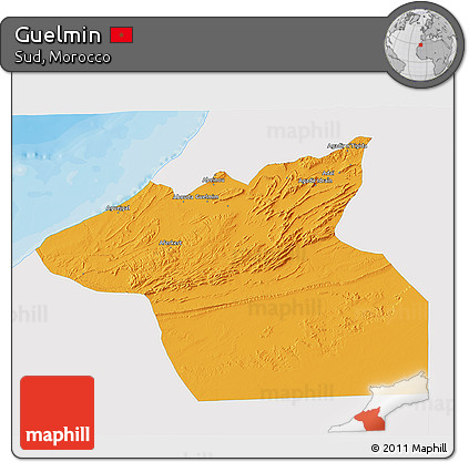Political 3D Map of Guelmin, single color outside
