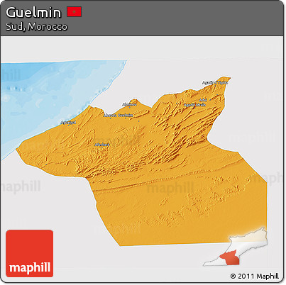 Political 3D Map of Guelmin, single color outside