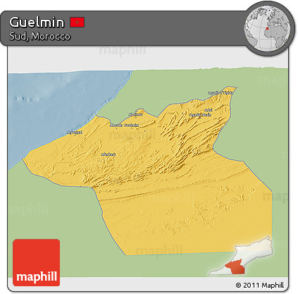 Savanna Style 3D Map of Guelmin, single color outside