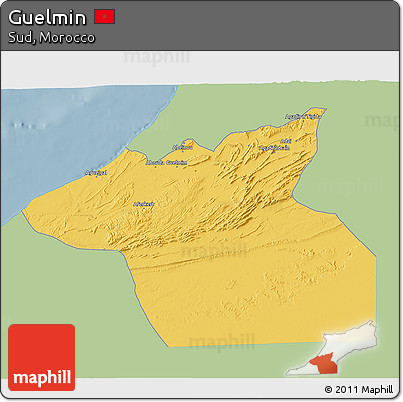 Savanna Style 3D Map of Guelmin, single color outside