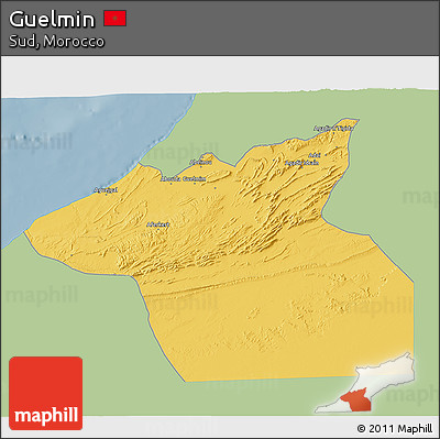 Savanna Style 3D Map of Guelmin, single color outside