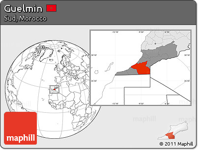 Blank Location Map of Guelmin, highlighted country, highlighted parent region