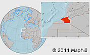 Gray Location Map of Guelmin, hill shading