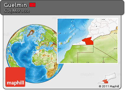 Physical Location Map of Guelmin, highlighted country