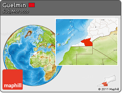 Physical Location Map of Guelmin, highlighted country