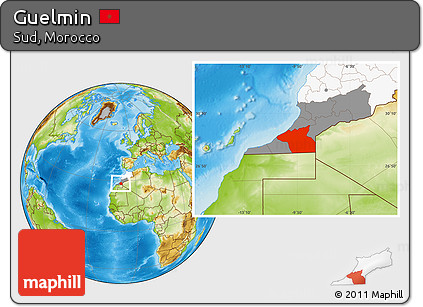 Physical Location Map of Guelmin, highlighted country, highlighted parent region