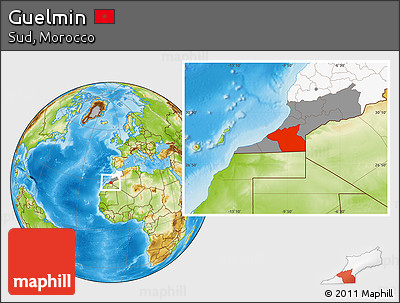 Physical Location Map of Guelmin, highlighted country, highlighted parent region