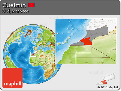 Physical Location Map of Guelmin, highlighted country, highlighted parent region