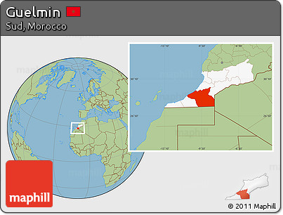 Savanna Style Location Map of Guelmin, highlighted parent region