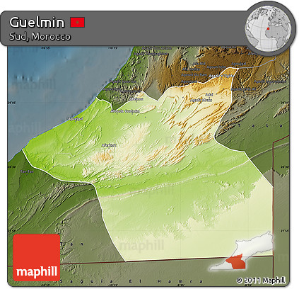 Physical Map of Guelmin, darken