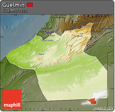 Physical Map of Guelmin, darken