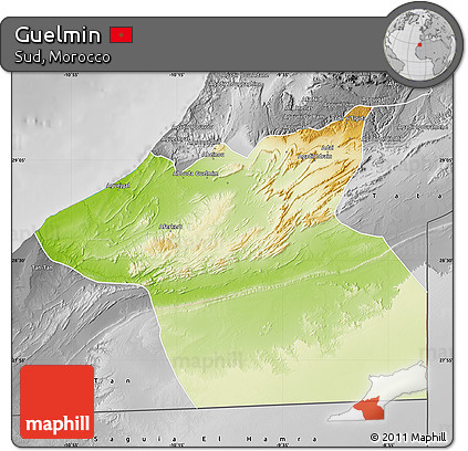 Physical Map of Guelmin, desaturated