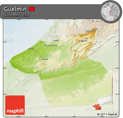 Physical Map of Guelmin, lighten