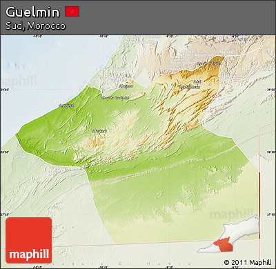 Physical Map of Guelmin, lighten