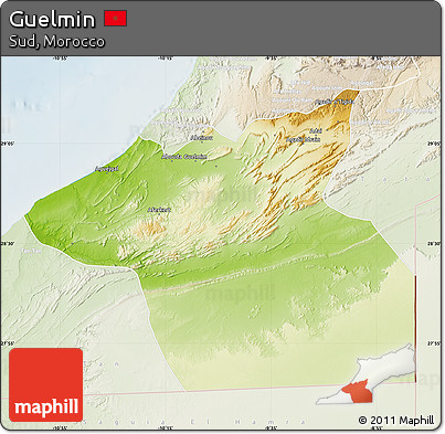 Physical Map of Guelmin, lighten