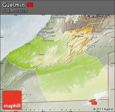 Physical Map of Guelmin, semi-desaturated