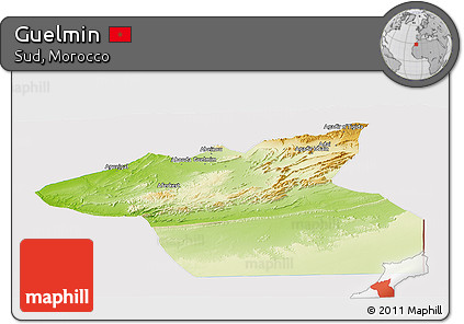 Physical Panoramic Map of Guelmin, cropped outside