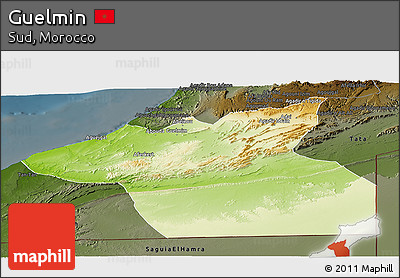 Physical Panoramic Map of Guelmin, darken