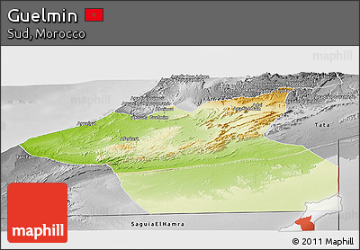 Physical Panoramic Map of Guelmin, desaturated
