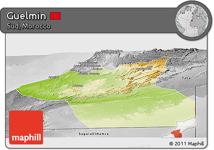 Physical Panoramic Map of Guelmin, desaturated