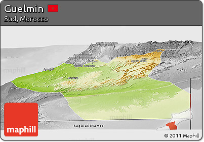 Physical Panoramic Map of Guelmin, desaturated