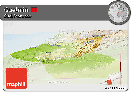 Physical Panoramic Map of Guelmin, lighten