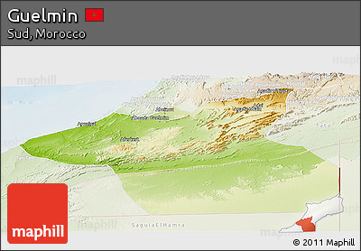 Physical Panoramic Map of Guelmin, lighten