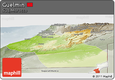 Physical Panoramic Map of Guelmin, semi-desaturated