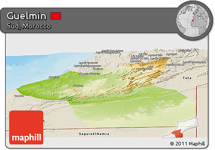 Physical Panoramic Map of Guelmin, shaded relief outside