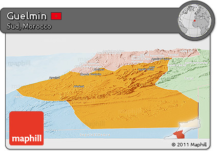Political Panoramic Map of Guelmin, lighten