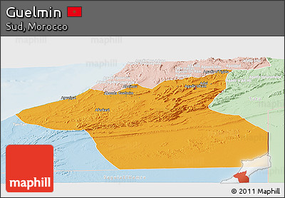 Political Panoramic Map of Guelmin, lighten