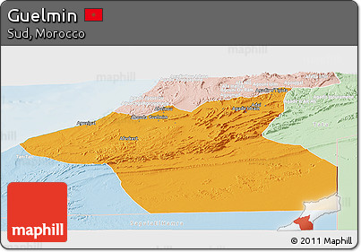 Political Panoramic Map of Guelmin, lighten