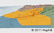 Political Panoramic Map of Guelmin, semi-desaturated