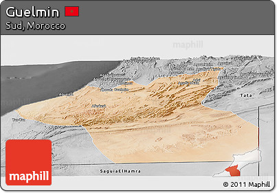 Satellite Panoramic Map of Guelmin, desaturated
