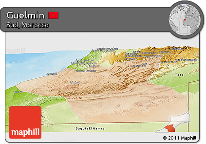 Satellite Panoramic Map of Guelmin, physical outside
