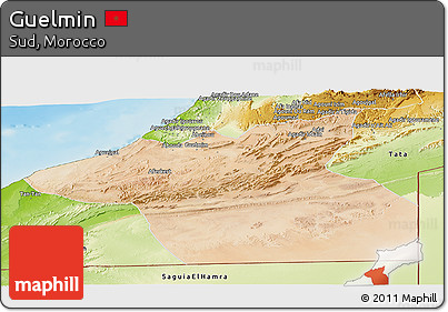 Satellite Panoramic Map of Guelmin, physical outside