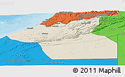 Shaded Relief Panoramic Map of Guelmin, political outside