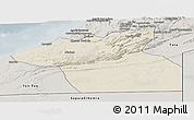 Shaded Relief Panoramic Map of Guelmin, semi-desaturated