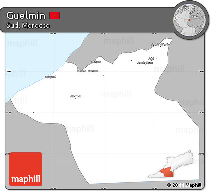 Gray Simple Map of Guelmin, single color outside