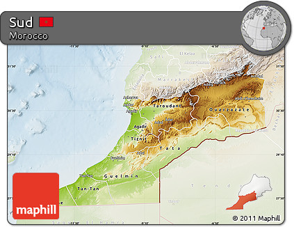 Physical Map of Sud, lighten