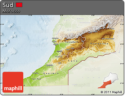 Physical Map of Sud, lighten