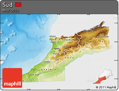 Physical Map of Sud, single color outside