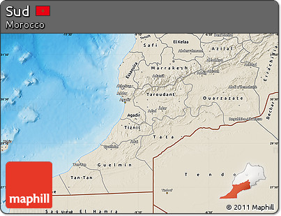 Shaded Relief Map of Sud