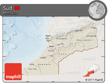 Shaded Relief Map of Sud, lighten