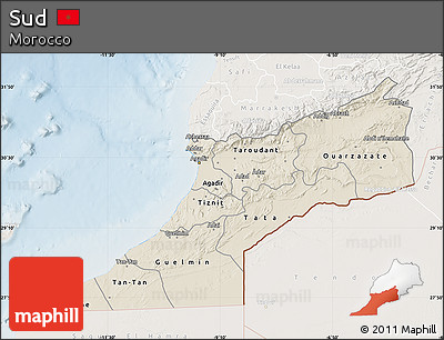 Shaded Relief Map of Sud, lighten